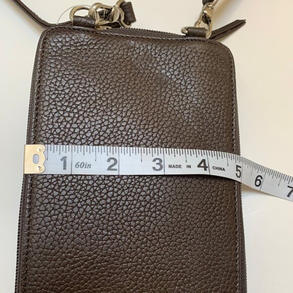 BNWT Eddie Bauer Brown Pebbled Leather Travel Wallet Crossbody Bag - Picture 4 of 5